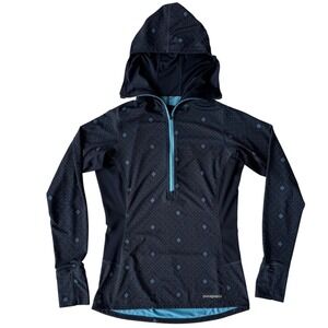 PATAGONIA Women's All Weather Zip-Neck Hoody, Navy Turquoise Breathable Size XS